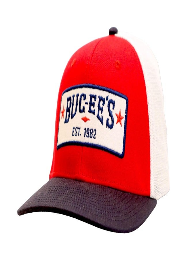 Buc-ee's Fitted Baseball Hats Cap Embroidered Logo - Unisex Classic Original Trucker Mesh Ball Cap Blue, Red and White Colors (Medium to Large) - Image 1